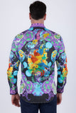 Barabas Wholesale Men's Rhinestones Floral Parrot Baroque Shirt 6SPR05 Purple