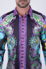 Barabas Wholesale Men's Rhinestones Floral Parrot Baroque Shirt 6SPR05 Lavender