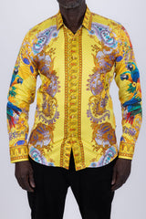 Barabas Wholesale Men's Rhinestones Floral Parrot Baroque Shirt 6SPR05 Banana