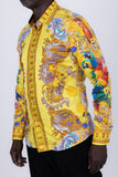 Barabas Wholesale Men's Rhinestones Floral Parrot Baroque Shirt 6SPR05 Mustard