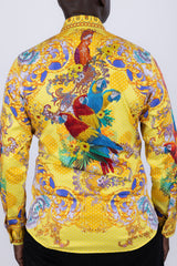 Barabas Wholesale Men's Rhinestones Floral Parrot Baroque Shirt 6SPR05 Yellow