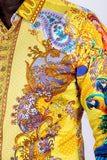 Barabas Wholesale Men's Rhinestones Floral Parrot Baroque Shirt 6SPR05 Yellow