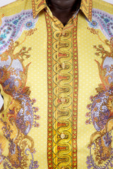 Barabas Wholesale Men's Rhinestones Floral Parrot Baroque Shirt 6SPR05 Mustard