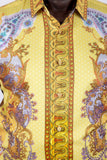 Barabas Wholesale Men's Rhinestones Floral Parrot Baroque Shirt 6SPR05 Mustard