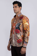 Barabas Wholesale Men's Western Floral Rose Pattern Long Sleeve Shirts 6SPR06 Mustard