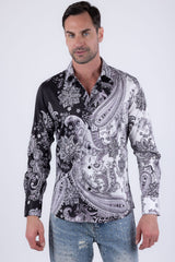 Men's Wholesale Rhinestone Paisley Floral Print Shirt | BARABAS 6SPR07 Black