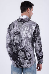 Men's Wholesale Rhinestone Paisley Floral Print Shirt | BARABAS 6SPR07 Grey
