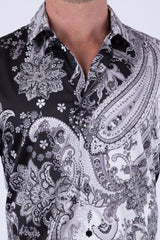 Men's Wholesale Rhinestone Paisley Floral Print Shirt | BARABAS 6SPR07 Charcoal