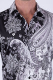 Men's Wholesale Rhinestone Paisley Floral Print Shirt | BARABAS 6SPR07 Charcoal