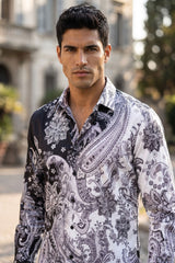 Men's Wholesale Rhinestone Paisley Floral Print Shirt | BARABAS 6SPR07 Black