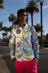 Men's Wholesale Rhinestone Paisley Floral Print Shirt | BARABAS 6SPR07 Multi