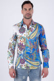 Men's Wholesale Rhinestone Paisley Floral Print Shirt | BARABAS 6SPR07 Yellow