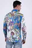 Men's Wholesale Rhinestone Paisley Floral Print Shirt | BARABAS 6SPR07 Blue
