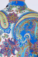 Men's Wholesale Rhinestone Paisley Floral Print Shirt | BARABAS 6SPR07 Blue