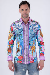 Barabas Wholesale Men's Western Floral Vaqueros Design Long Sleeve Shirts 6SPR08 Blue