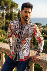 Barabas Wholesale Men's Western Floral Vaqueros Design Long Sleeve Shirts 6SPR08 White