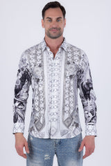 Barabas Wholesale Men's Western Pancho Villa Pattern Long Sleeve Shirts 6SPR09 Black White