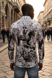 Barabas Wholesale Men's Western Pancho Villa Pattern Long Sleeve Shirts 6SPR09 Black White
