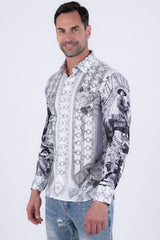 Barabas Wholesale Men's Western Pancho Villa Pattern Long Sleeve Shirts 6SPR09 White