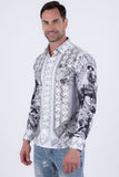 Barabas Wholesale Men's Western Pancho Villa Pattern Long Sleeve Shirts 6SPR09 White