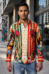 Barabas Wholesale Men's Western Pancho Villa Pattern Long Sleeve Shirts 6SPR09 Poppy Red