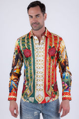 Barabas Wholesale Men's Western Pancho Villa Pattern Long Sleeve Shirts 6SPR09 Red