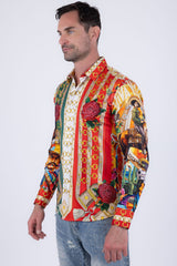 Barabas Wholesale Men's Western Pancho Villa Pattern Long Sleeve Shirts 6SPR09 Orange