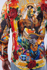 Barabas Wholesale Men's Western Pancho Villa Pattern Long Sleeve Shirts 6SPR09 Orange
