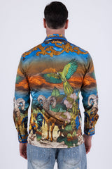 Men's Wholesale Floral Sheep Parrot Rhinestone Long-Sleeve Shirt | BARABAS 6SPR10 Orange