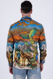 Men's Wholesale Floral Sheep Parrot Rhinestone Long-Sleeve Shirt | BARABAS 6SPR10 Orange