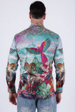 Men's Wholesale Floral Sheep Parrot Rhinestone Long-Sleeve Shirt | BARABAS 6SPR10 Multi