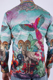 Men's Wholesale Floral Sheep Parrot Rhinestone Long-Sleeve Shirt | BARABAS 6SPR10 Teal