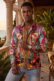 Men's Wholesale Floral Sheep Parrot Rhinestone Long-Sleeve Shirt | BARABAS 6SPR10 Teal