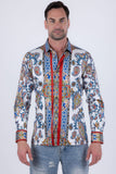 Men's Wholesale Floral Paisley Rhinestone Long-Sleeve Shirt | BARABAS 6SPR11 Blue