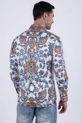 Men's Wholesale Floral Paisley Rhinestone Long-Sleeve Shirt | BARABAS 6SPR11 White