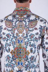 Men's Wholesale Floral Paisley Rhinestone Long-Sleeve Shirt | BARABAS 6SPR11 Navy