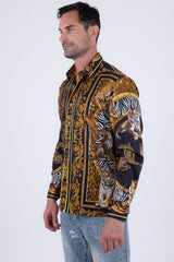 Men's Wholesale Tiger Floral  Rhinestone Long Sleeve Shirt | BARABAS 6SPR14 Black