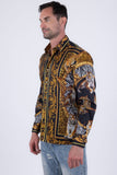 Men's Wholesale Tiger Floral  Rhinestone Long Sleeve Shirt | BARABAS 6SPR14 Black