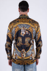 Men's Wholesale Tiger Floral  Rhinestone Long Sleeve Shirt | BARABAS 6SPR14 Gold
