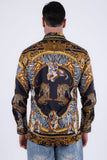 Men's Wholesale Tiger Floral  Rhinestone Long Sleeve Shirt | BARABAS 6SPR14 Gold