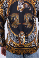 Men's Wholesale Tiger Floral  Rhinestone Long Sleeve Shirt | BARABAS 6SPR14 Gold