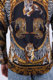 Men's Wholesale Tiger Floral  Rhinestone Long Sleeve Shirt | BARABAS 6SPR14 Gold