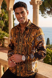 Men's Wholesale Tiger Floral  Rhinestone Long Sleeve Shirt | BARABAS 6SPR14 Black Gold