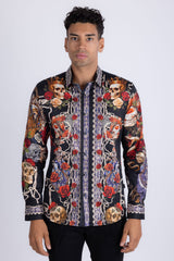 Barabas Wholesale Men's Dark Venom Skull Rhinestone Long Sleeve Shirt 6SPR17 Black Beauty