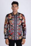 Barabas Wholesale Men's Dark Venom Skull Rhinestone Long Sleeve Shirt 6SPR17 Black Beauty