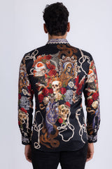 Barabas Wholesale Men's Dark Venom Skull Rhinestone Long Sleeve Shirt 6SPR17 Black Beauty