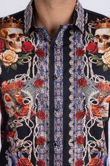 Barabas Wholesale Men's Dark Venom Skull Rhinestone Long Sleeve Shirt 6SPR17 Black Beauty
