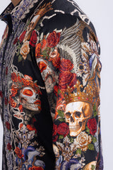 Barabas Wholesale Men's Dark Venom Skull Rhinestone Long Sleeve Shirt 6SPR17 Black Beauty