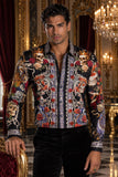 Barabas Wholesale Men's Dark Venom Skull Rhinestone Long Sleeve Shirt 6SPR17 Black Beauty