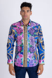 Barabas Wholesale Men's Chain Predator Rhinestone Long Sleeve Shirt 6SPR18 Elemental Blue
